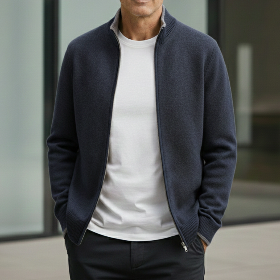 Henrik | Strikket vest med glidelås og ståkrage