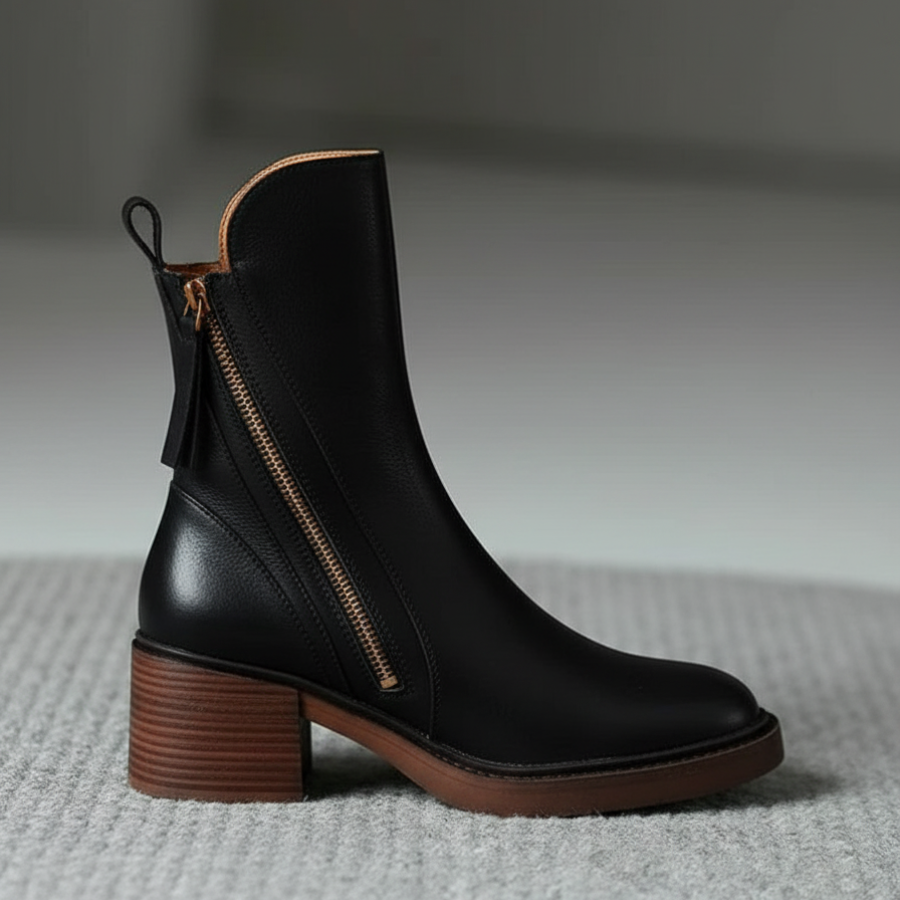 JORINE™ | Svart støvletter med komfortabel hæl, elegante og tidløse