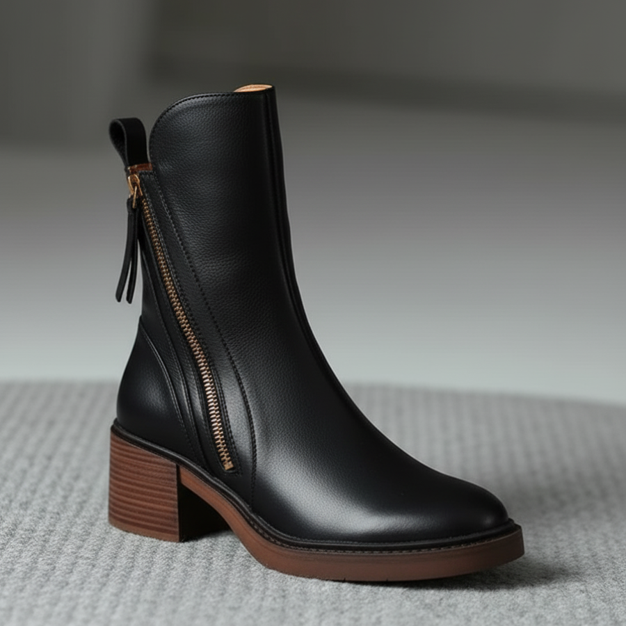 JORINE™ | Svart støvletter med komfortabel hæl, elegante og tidløse