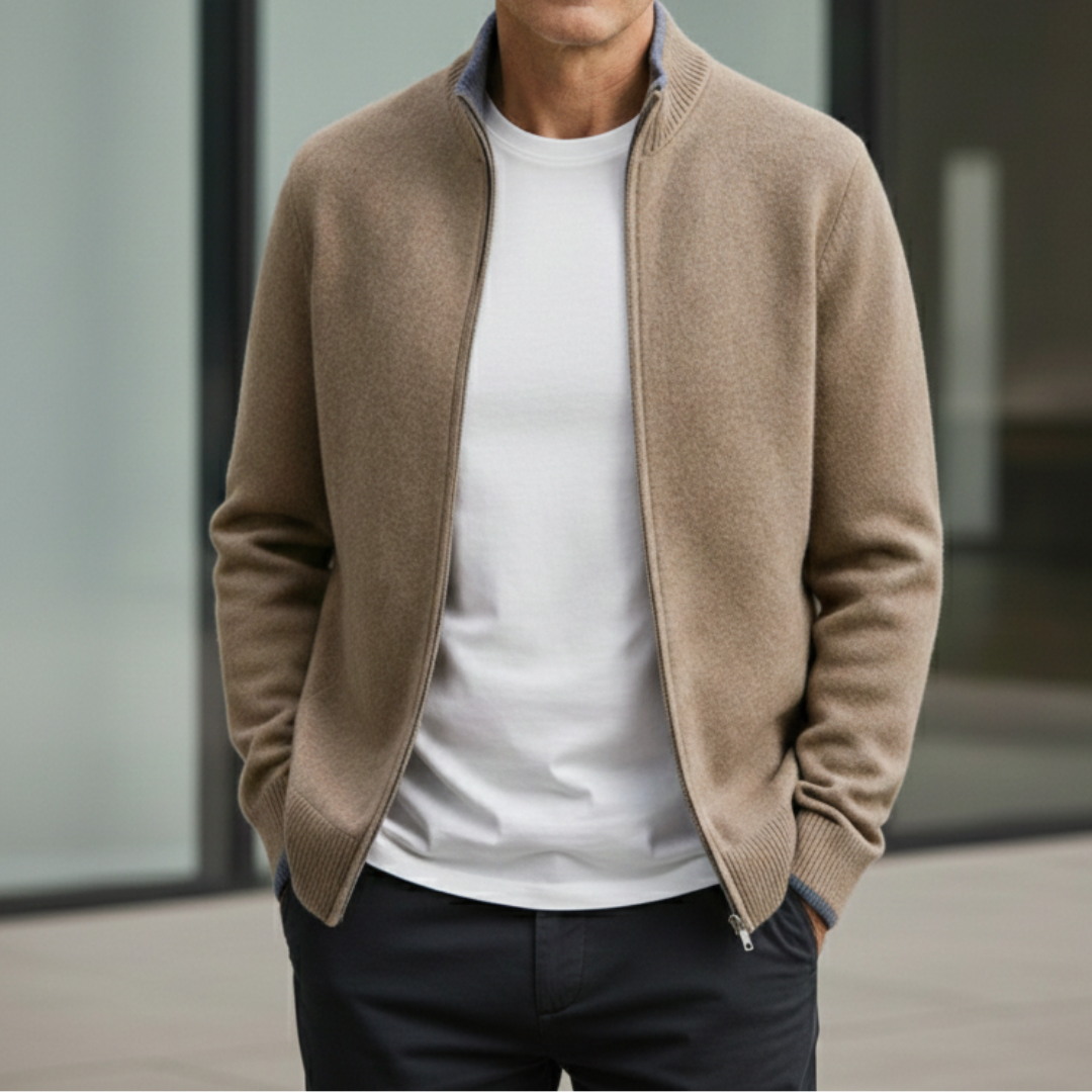 Henrik | Strikket vest med glidelås og ståkrage