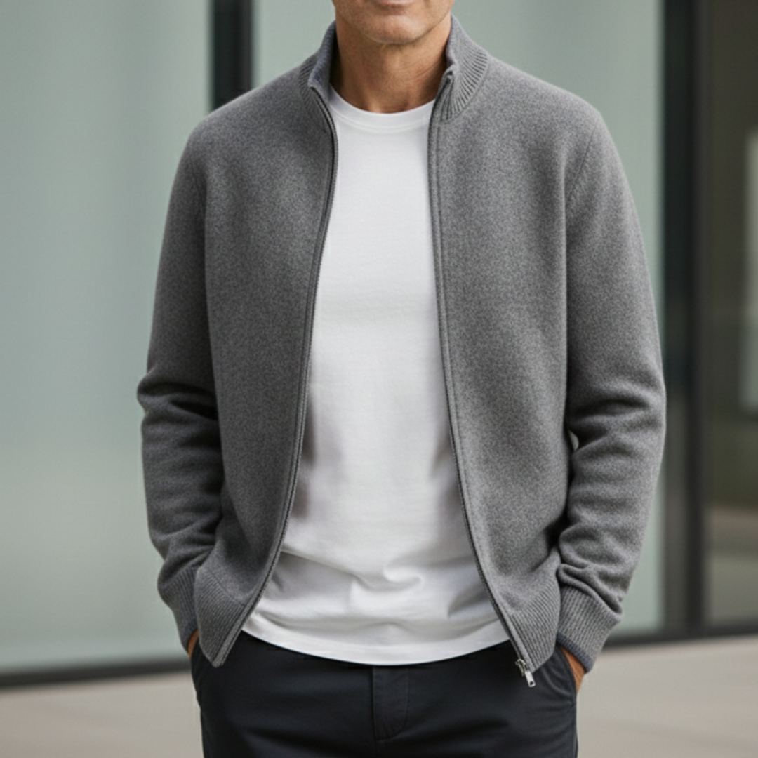 Henrik | Strikket vest med glidelås og ståkrage